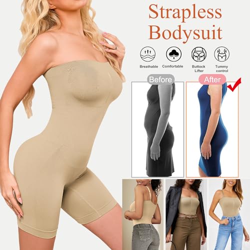 Image of HOMETA Strapless Bodysuit Shapewear Tummy Control for Women Seamless Full Body Shaper Shaping Shorts with Removable Straps