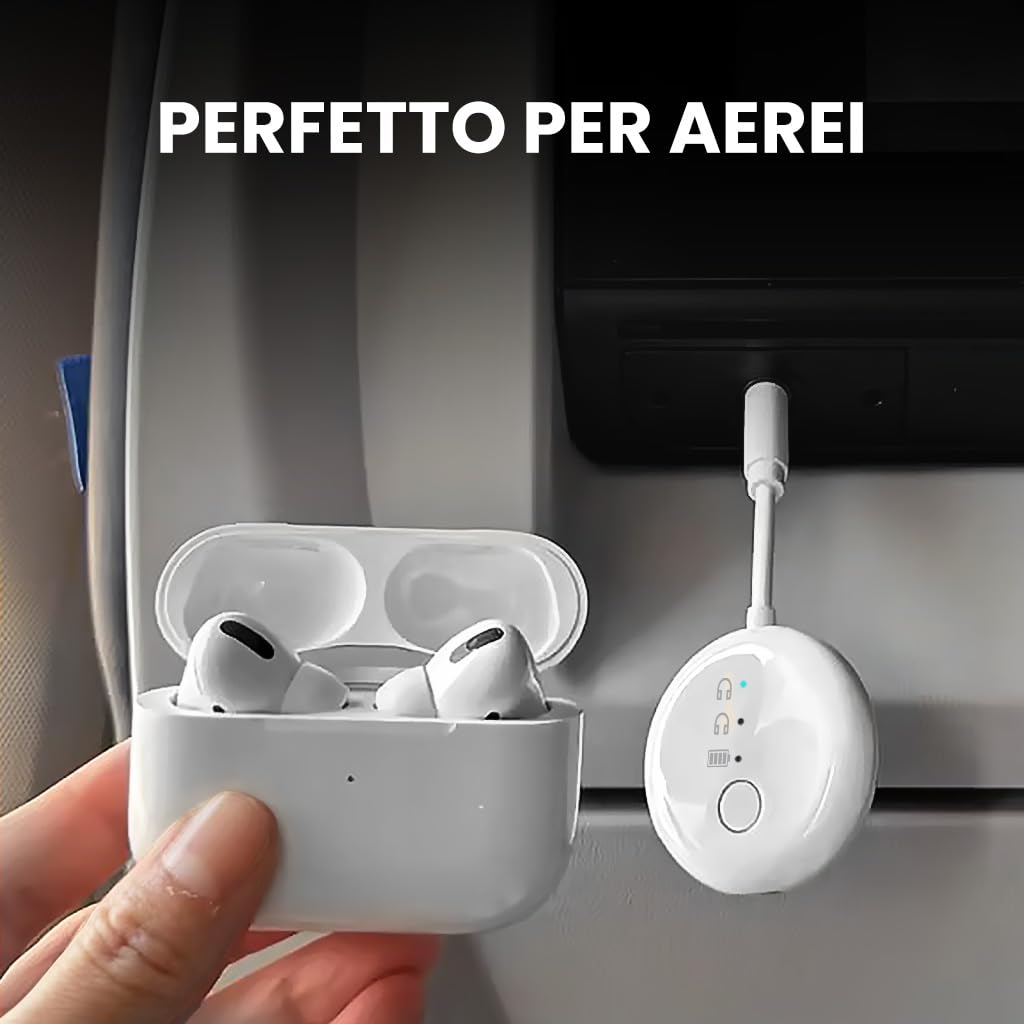 Avantree SoundJet R1 – Adattatore Bluetooth Aereo per Cuffie e AirPods, aptX Adaptive, Qualcomm Chipset, 20 ore di riproduzione, Trasmettitore Audio Wireless per Viaggi - Bianco