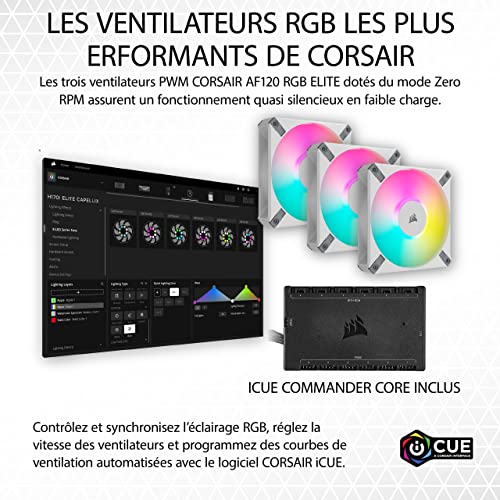 Corsair iCUE H150i ELITE CAPELLIX XT Refroidisseur de CPU Liquide - Trois Ventilateurs AF120 RGB ELITE - Radiateur 360mm - Intel® LGA 1700, 1200, 115X, 2066, AMD® AM5, AM4 - Blanc