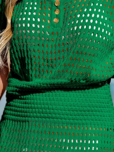 Image of CUPSHE Women Crochet Swim Cover Up Short Sleeve V Neck Bathing Suit Beach Dress Summer Swimwear Coverups