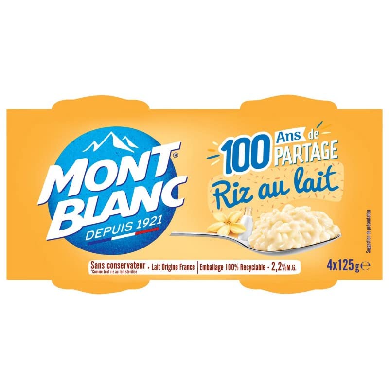 MONT BLANC - Riz Au Lait Français Onctueux - 500g - Dessert Gourmand À Déguster À Tout Moment De La Journée ! - Lot De 3 - Vendu Par Lot