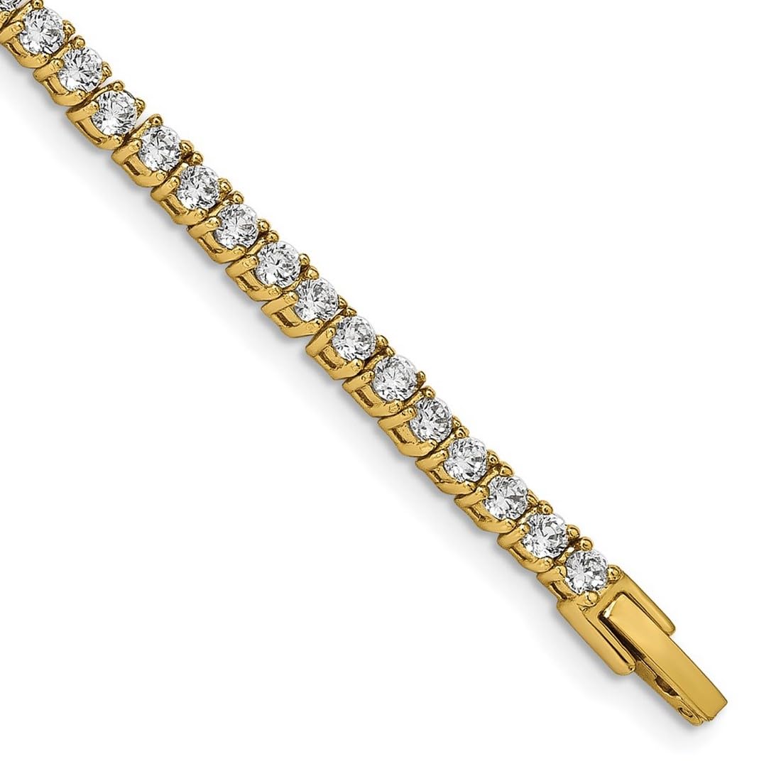 JewelryWeb Bracelet rivière en acier inoxydable plaqué jaune poli avec zircone cubique imitation diamant 19 cm 4 mm de large – Bracelet tennis pour femme, taille unique, Zircone cubique Pierre