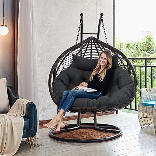 Image of Double Seater Cushion Set - Polyester Fabric Padded Seat for Hanging Egg /Garden Jhula (Black)