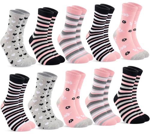 10 Paar Socken Damen 39-42, Strümpfe damen Baumwolle Lange Ringelsocken, Bunte Damensocken Baumwollsocken Mädchen mit Streifen Punkten