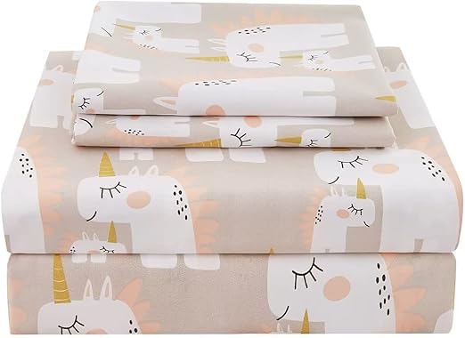 JSD Pink Unicorn Kids Sheet Set Twin Size, 3 Piece Girls Printed Microfiber Bed Sheets Deep Pocket