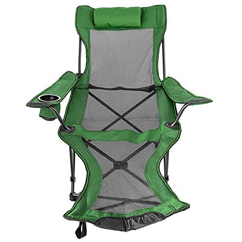 YKJL Mesh Lounge Chair Fishing Folding Camp Chair Green Reclining with Cup Holder Camping- Green