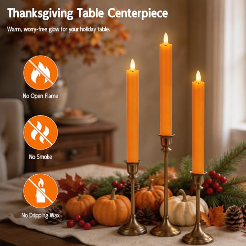 Image of Orange Fall Flameless Taper Candles with Remote, 6 Pcs Halloween Tapers