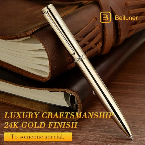 Image of BEILUNER Personalized Gold Gel Pen, Stunning Luxury Pens with 24K Gold Finish, Black Ink Refill, Executive Gift Set for Family & Friends,Writing,Fancy,Office,Retractable, Graduation,Nice Designer Pens