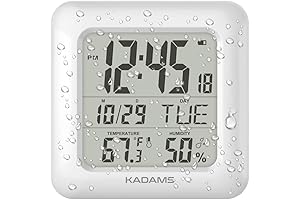 Waterproof Wall-Mounted Bathroom Clock with Shatterproof LCD Screen and Multi-Language Display