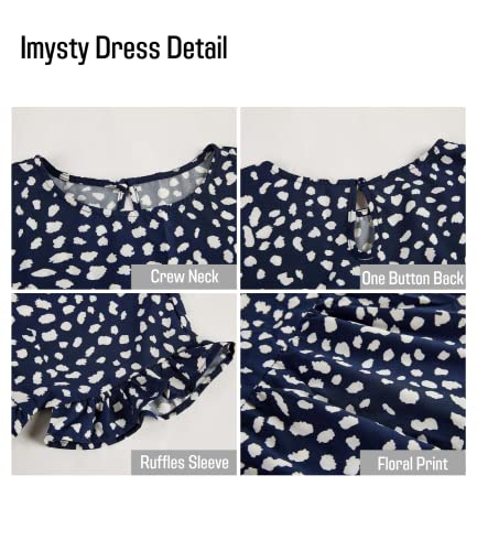 Image of Imysty Womens Boho Floral Ruffle Sleeve Babydoll Loose Flowy Casual Summer Pleated Mini Dress