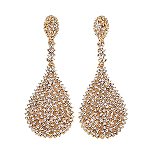 mecresh Luxury Tassel Crystal Teardrop Earrings Long Pageant Stud Chandelier Earrings for Women Prom Fashion Bikini Competition Jewelry