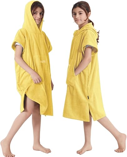 Miniatura 6 de Hiturbo Toalla cambiante para niños, poncho de surf absorbente de secado rápido, toallas de baño de microfibra (amarillo)