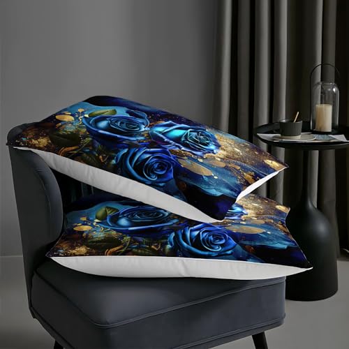 Image of AILONEN 3D Rose Bedding Queen Set, Floral Comforter, 3 Pieces Including Blue Rose Quilt and Pillowcases