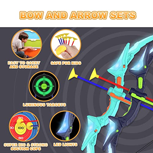 Kmuxilal 8009 2 Pack Kids Bow And Arrow Set With Led Flash Lights, 14 Suction Cup Arrows And Fluorescence Standing Target-Perfect Indoor And Outdoor Archery Set Toy Gift thumb #2