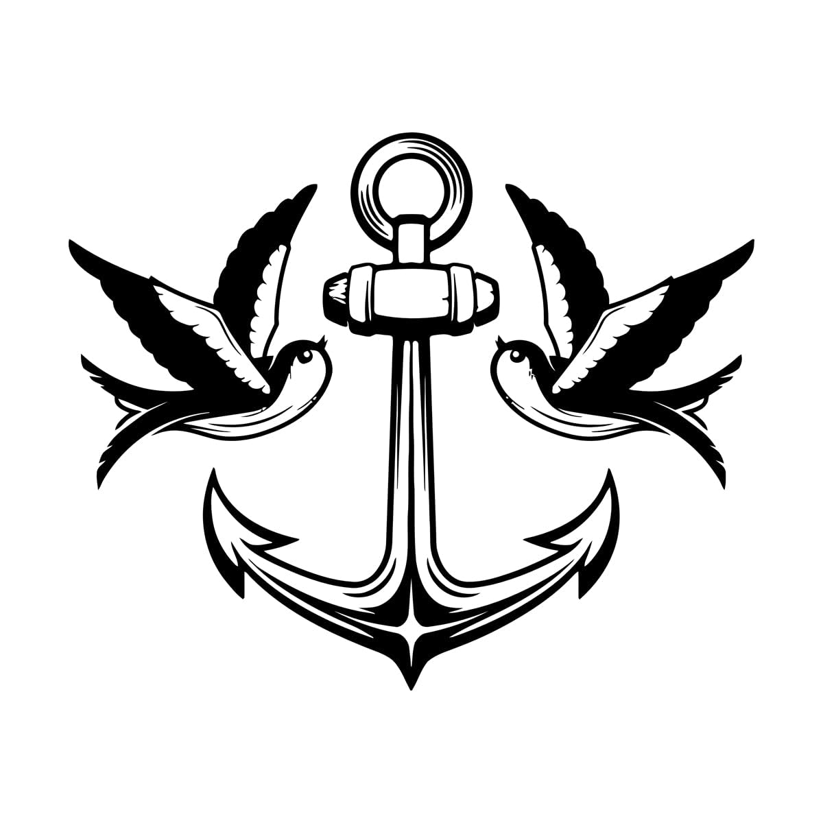 Wall Stickers Birds Swallow Anchor Sea Nautical Marine Style 54x67.2cm Multi Color Selection Large Black โ image 1