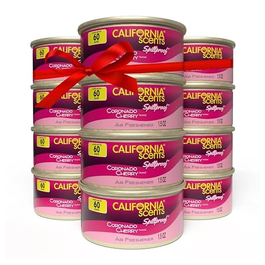 Aromatizador de ar e neutralizador de odor da California Scents, conjunto de 12 latas à prova de derramamento para casa e carro, cereja Coronado, 42 g cada, pacote com 12 (embalagem pode variar)