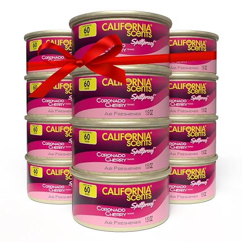 Can Air Freshener and Odor Neutralizer by California Scents, Stocking Stuffers, Set of 12 Spillproof Cans for Home and Car, Coronado Cherry, 1.5 Oz Each