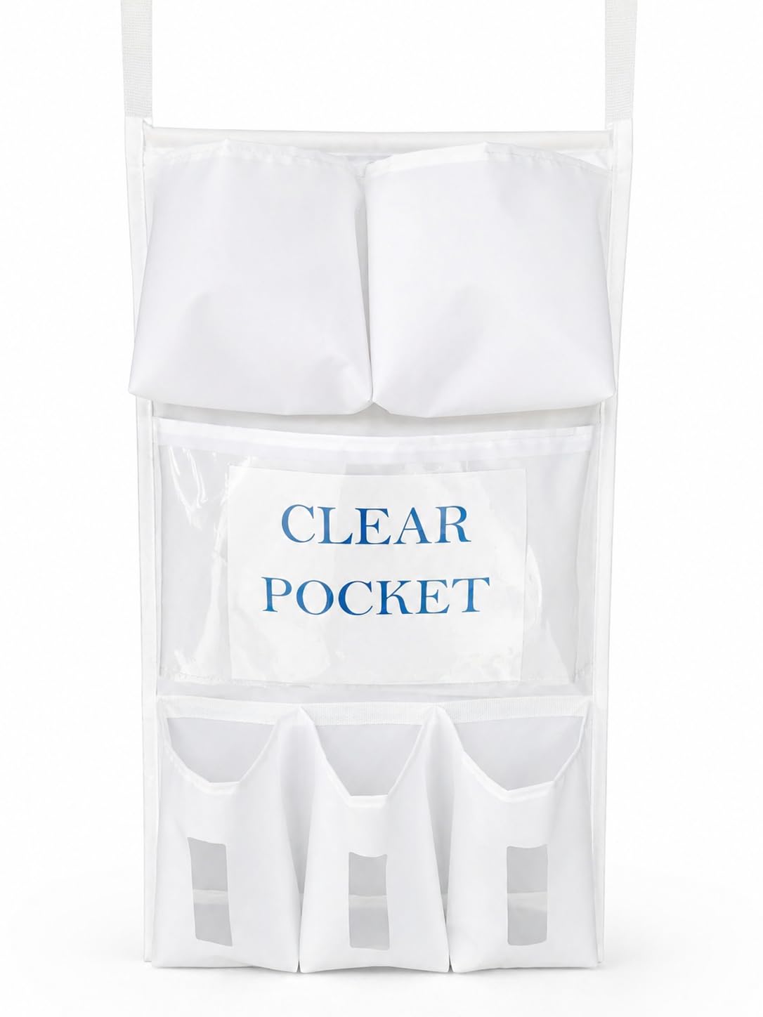 It's Sew EZ Personal Protection Equipment (PPE) Isolation Door Caddy - 6 Pockets - NFPA-701 Fire Retardant Nylon Oxford with Two Stainless Steel Hooks included (White, 6 pockets)