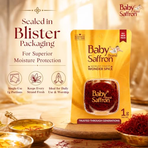 Image of Baby Brand Saffron Original Mongra Kesar /Keshar /Kumkuma Puvvu | Grade 1 ISO 3632 Tested | Rich Colour & Aroma | For Pooja Tilak, Pregnant Women, Kids, Food, Period Pain, Skin & Health | 1g, Pack Of 1