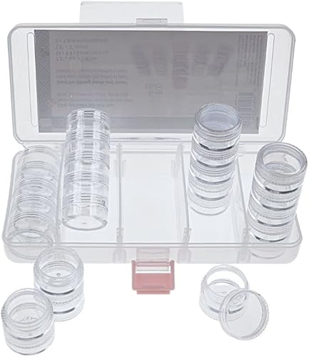 Craft County Caja organizadora transparente con 5 juegos de cinco tarros apilables con tapa, 31 piezas, ideal para arte de diamantes, cuentas,