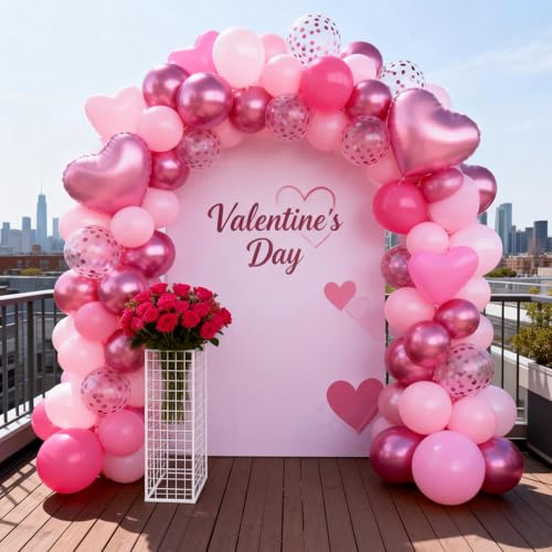 Image of Pink Balloons 12 Inch Metallic Hot Pink Magenta Happy Birthday Decorations