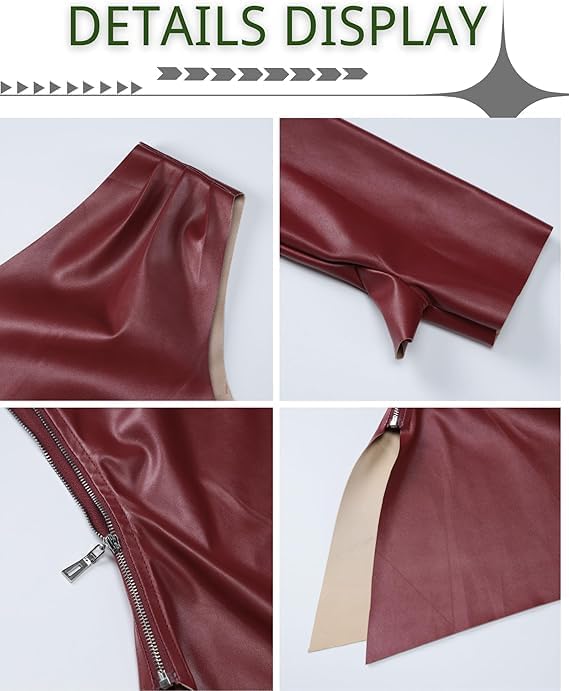 BAIMORE Women's Street Solid Mock Neck Sleeveless PU Leather Pleated Slim Fit Tank Top - Image 3