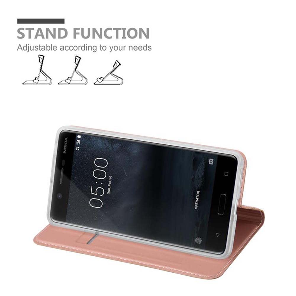 cadorabo Book Case works with Nokia 5 2017 in ROSE GOLD BLACK - with Magnetic Closure, Stand Function and Card Slot - Wallet Etui Cover Pouch PU