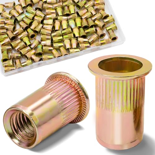 Image of 115Pcs M6 Rivet Nuts, Metric Zinc Plated Finish Carbon Steel Flat Head Threaded Insert Nutsert Kit