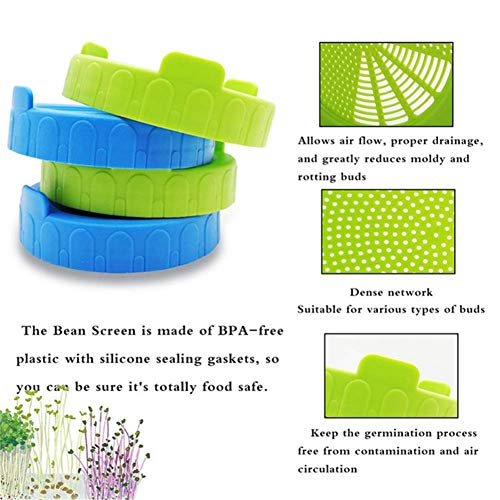 6 Pack Plastic Jar Sprouting Lid, Easy Rinse & Drain for Wide Mouth Mason Jar Lids, Grow Bean Sprouts, Alfalfa, Salad Sprouts etc