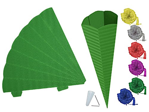 Preisvergleich Produktbild Unbekannt Schultüte - Rohling Wellpappe - grün / dunkelgrün - 70 cm - incl. Schleife - mit / ohne Kunststoff Spitze - Zuckertüte zum selber Basteln - 6 eckig - Bemalen ..