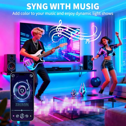 Image of LED Strip Lights,RGB Music Sync Color Changing Led Lights with Smart App Control Remote & Remote Control for Room,Part,Essential,Sense of Atmosphere Decoration(100FT-2 Rolls of 50ft)