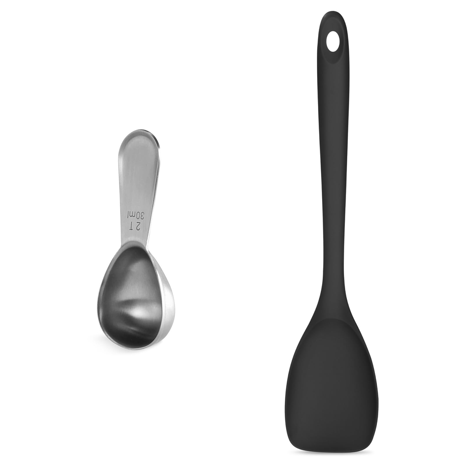 U-Taste 18/8 Stainless Steel Coffee Scoop 2 Tablespoon Metal Measuring Spoon and 600ºF Heat Resistat Spatula Spoon Flexible Silicone Cooking Scoop Spoonula (Black)