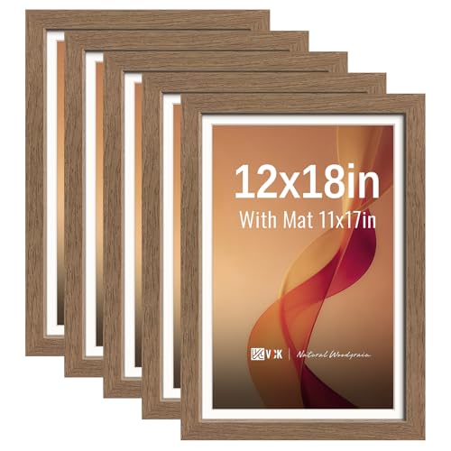 Image of VCK 12x18 Picture Frame 5 Pack, Walnut Exclusive Wood, HD Glass, for Print