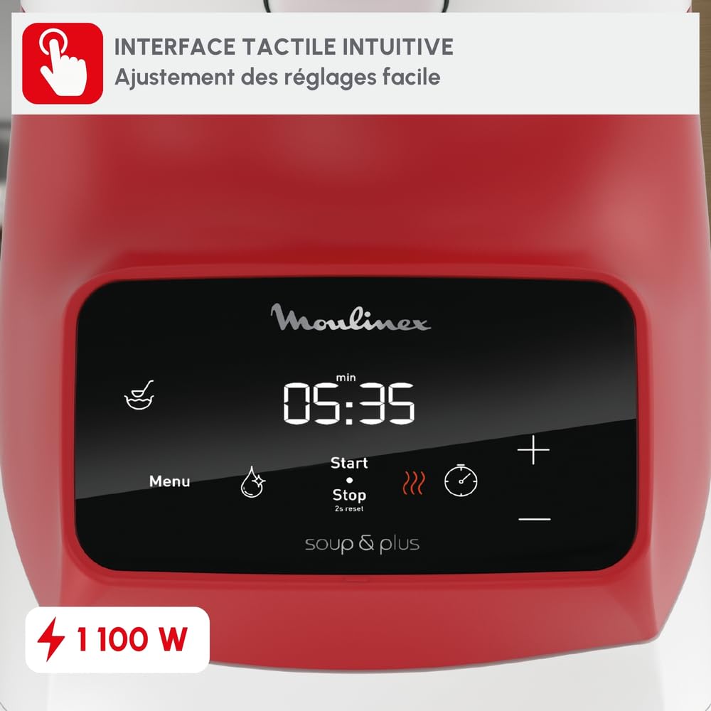 Moulinex Blender mixeur, Soupe maker, 1100 W, Bol 2 L, Lames inox, 3 programmes automatiques, Mode manuel, Mixage parfait, Soupes, Smoothies, Fabriqué en France, Soup&Plus LM924500