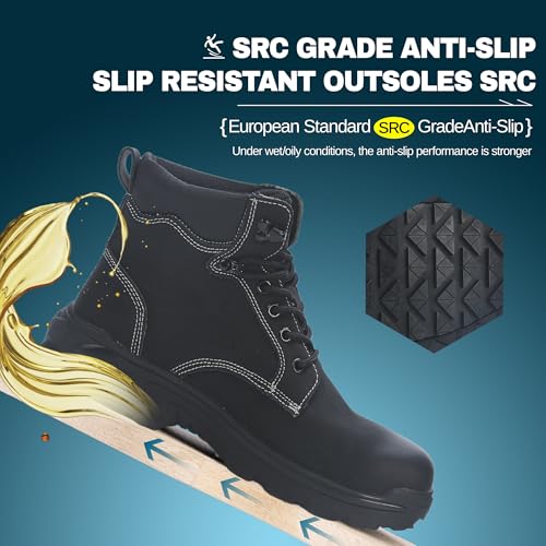 Safety Work Boots for Men & Women Steel Toe Shoes, Oil & Slip Resistant Waterproof Premium Leather Construction & Industrial Boots Botas de Trabajo Puncture Proof Shoes ﻿4
