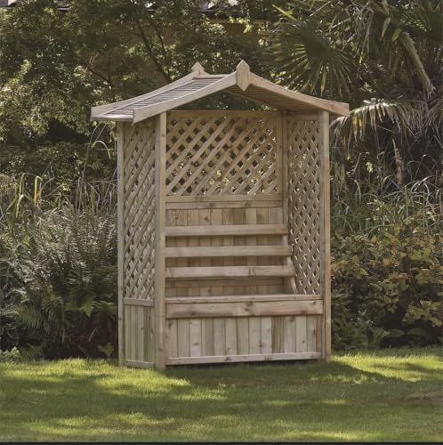 Woodshaw Tansley Wooden Garden Arbour Outdoor Bench Seat with Storage Lattice Side Panels & Slatted Roof