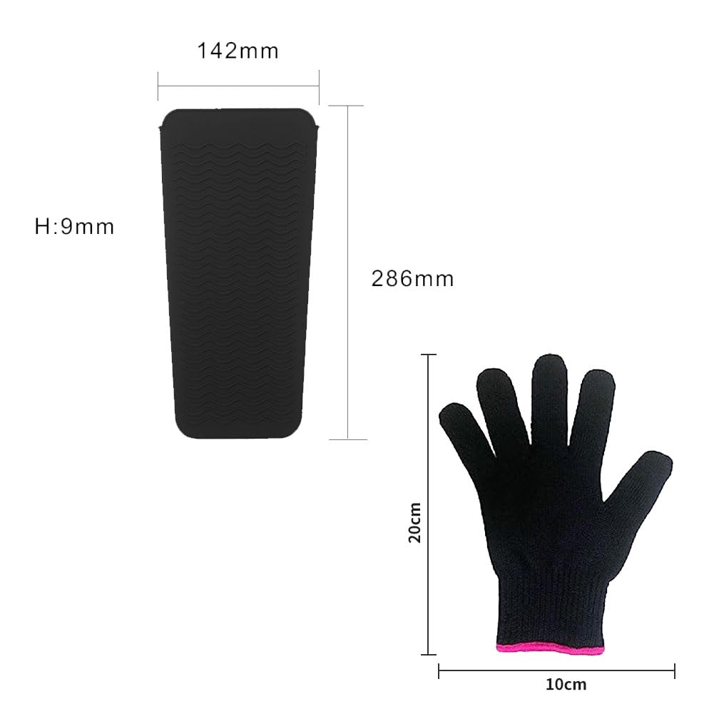 Tokaneit Gants Résistants à la Chaleur,Gants de Coiffure Résistants à la Chaleur,Coussin D'isolation Thermique en Silicone,Coussinets Isolants,Coussinet en Silicone et Gants de Coiffure 2 Pièces