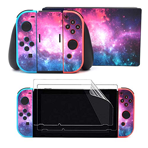 Taifond The Pink Purple Sky Decals Stickers Set Faceplate Skin 2Pcs Screen Protector for Nintendo Switch Console & Joy-Con Controller & Dock Protection Kit