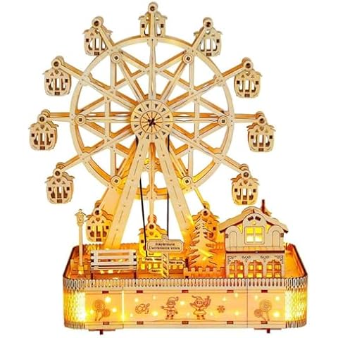3D Wooden Puzzles for Adults 183pcs LED Light Music Ferris Wheel DIY Wooden Assembly Kit for Teens Kids Home Decor Cover