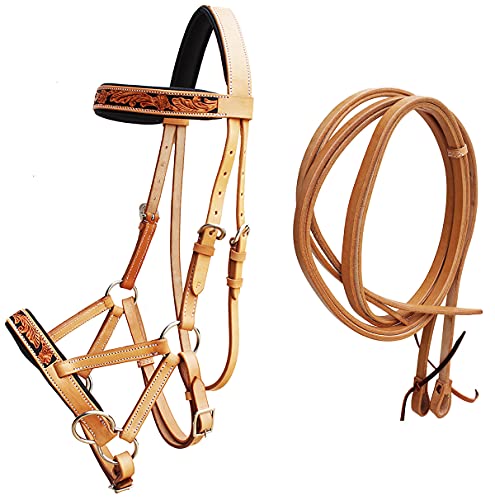 CHALLENGER Horse Western English Leather Bitless Sidepull Bridle w/Split Reins 77RS26