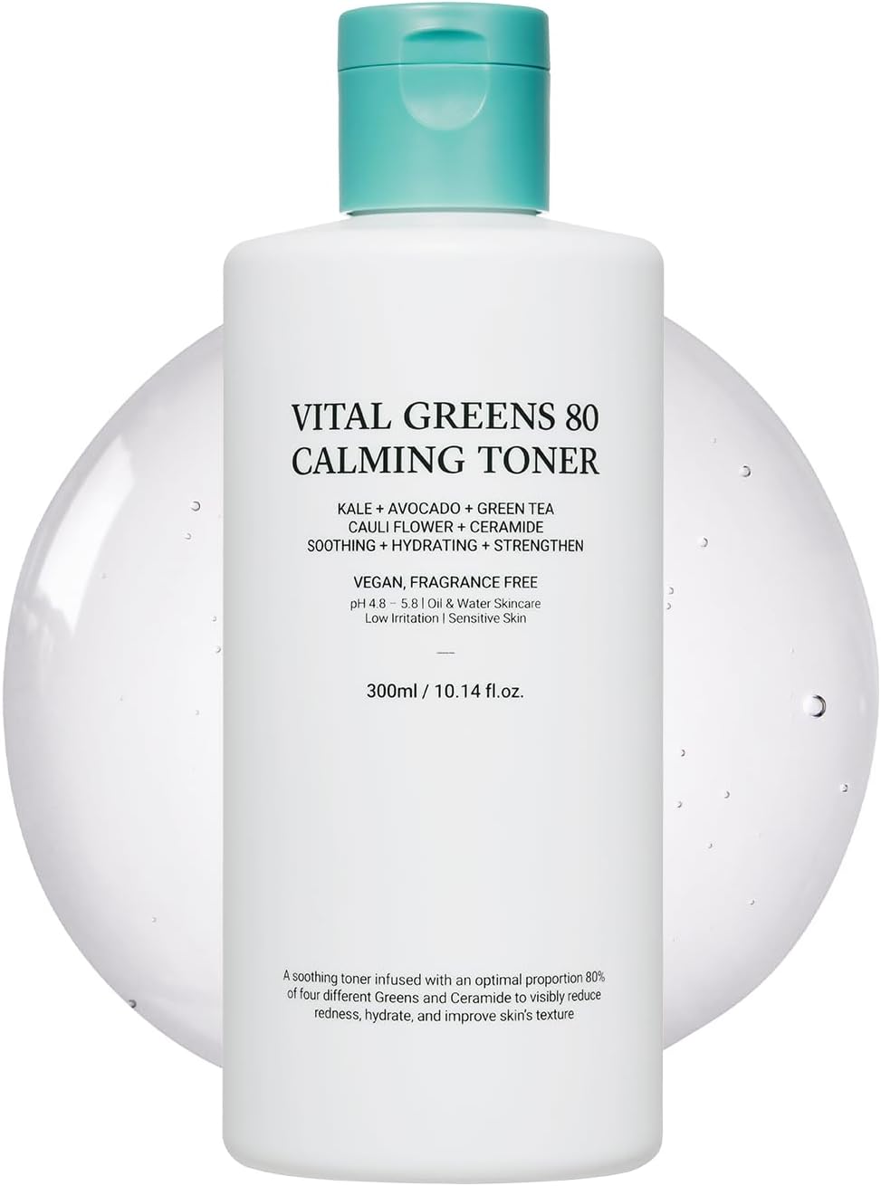 ASNO Vital Greens Calming Toner 300ml - Genderless Vegan Soothing Care for Acne, Pimple, Redness, Sensitive Skin, Superfood 80% + Ceramide, Hydrating Daily Facial Toner, Korean Skin Care