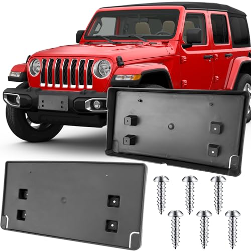 Image of License Plate Bracket Accessories for Jeep Wrangler JL 2018 2019 2020 2021 2022 2023 2024 Front Bumper License Plate Holder Replacement Frame Black Mount, Fit Steel Bumper