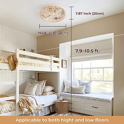 shitougu 20Inch Flush Mount Boho Ceiling Fans with Lights, Rattan Caged Ceiling Fan with Light and Remote Control, Enclosed Coastal with 6 Speeds for Bedroom, Dining Room, Living Room - Image 8