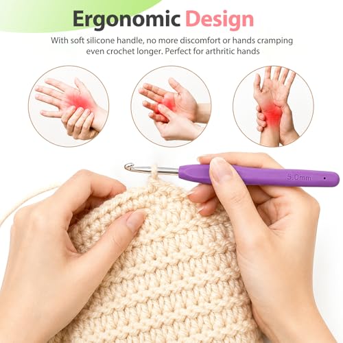 Image of Coopay Crochet Hooks Set with Case,12 Sizes Crochet Hook Kit for Arthritic Hands 2mm(B)-8mm(L), Ergonomic Soft Grip Crochet Needles Set for Beginner Adults-Ideal Gifts