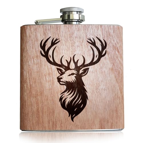 Flasque en bois avec gravure cerf | Accessoires de chasse Flasque chasseur cadeaux pour hommes avec cerf gravé