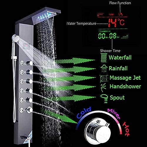Columna de Ducha Digital con Pantalla de Temperatura, Torre de Ducha de Acero Inoxidable, Panel de Ducha con Chorro Cascada y Masaje miniatura 4