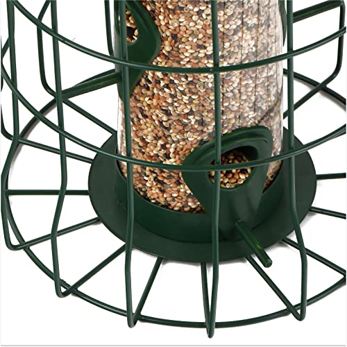 Homarden Squirrel Resistant Metal Bird Feeder - Heavy Duty Hanging Caged Tube Bird Feeder for Small Wild Birds - Squirrel Proof Easy Fill - 1.5lb Seeds and Mealworm Capacity Feeders Station