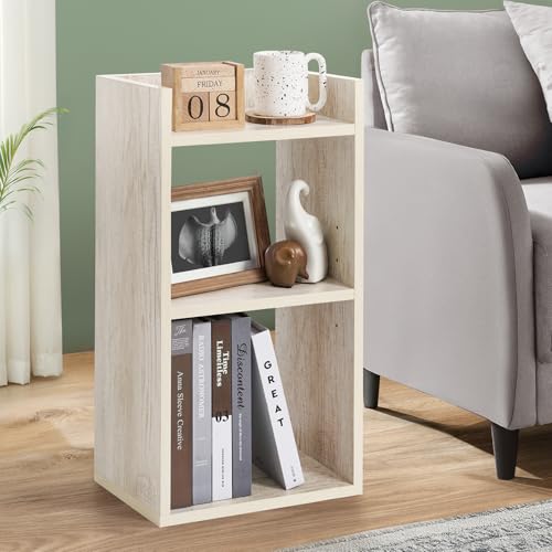 Image of ABOUT SPACE Side Table - Bed Side Tables for Bed Room with 2 Adjustable Shelves | DIY Engineered Wood Night Stand with Storage, Open Display End Table for Home Office (L 33 x B 24 x H 61.5 cm - Beige)
