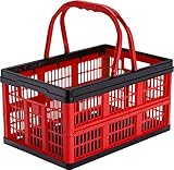 CleverMade CleverCrates 16 Liter Shopping Basket/Grocery Tote: Collapsible Storage Bin/Container, Red