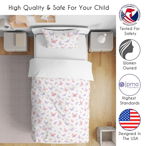 Image of Sweet Jojo Designs Pink /Purple Shabby Chic Butterfly Girl Toddler Bedding Set - Kids, Children 5 Piece Bed in a Bag with Comforter Blanket, Pillowcase Sham and Sheets - Colorful, Butterflies, Pastel